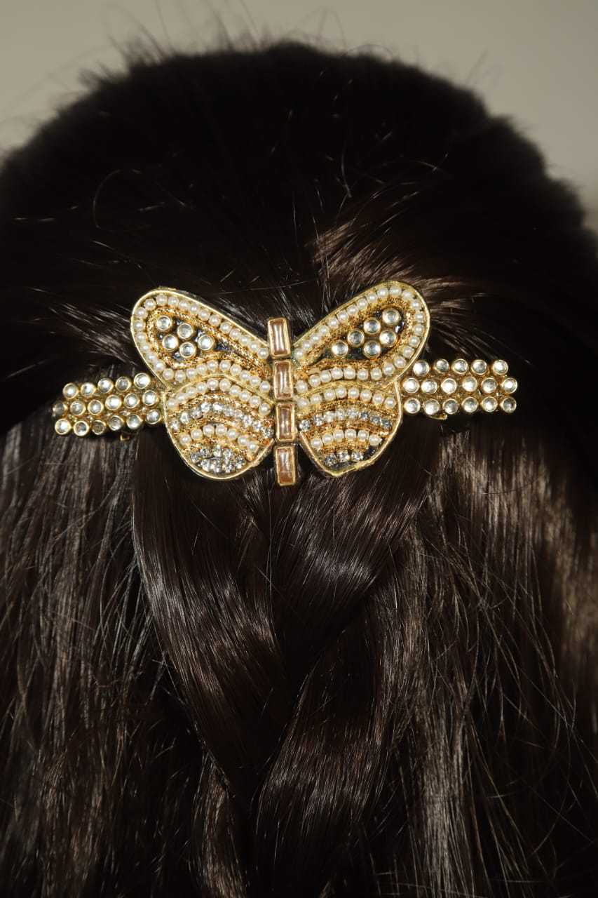 Beautiful Butterfly Shaped Kundan Stone Center Hair clip