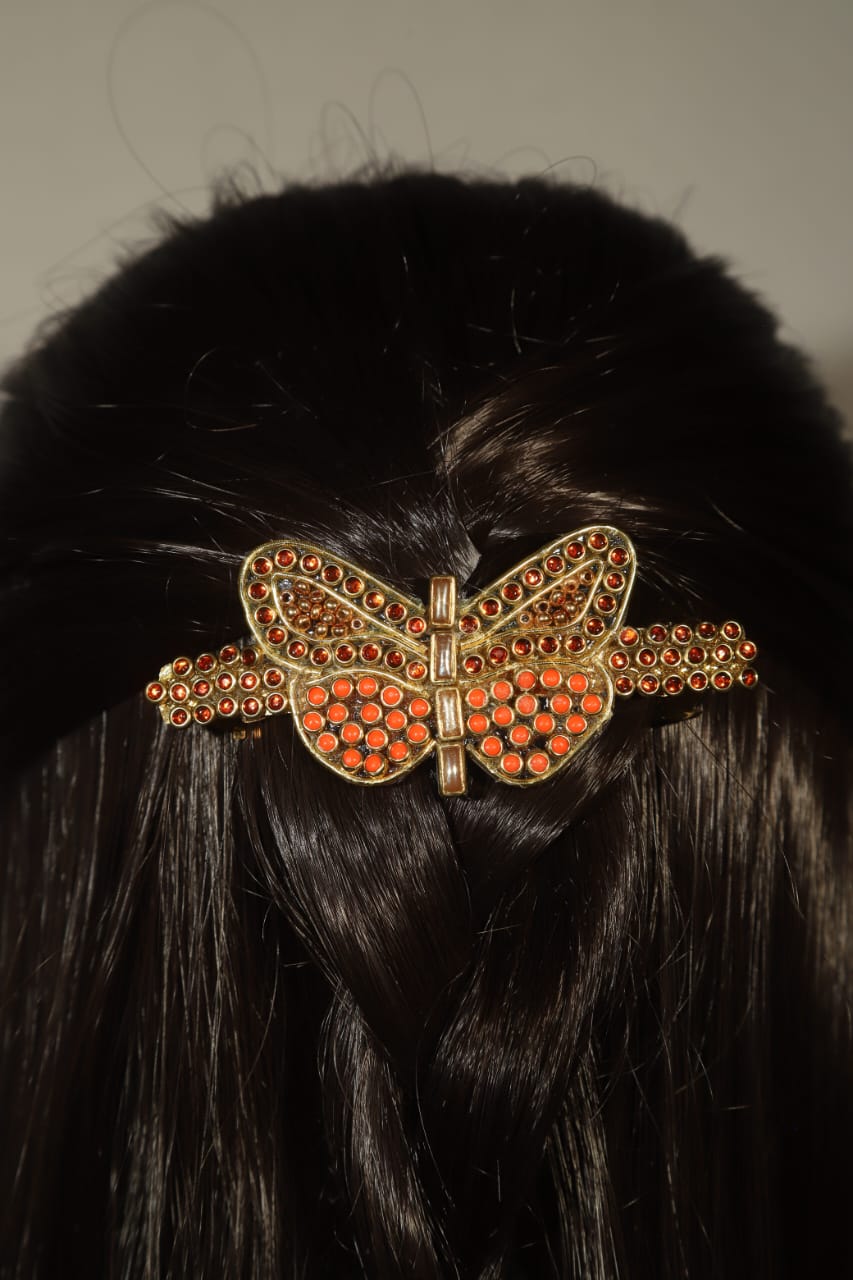 Beautiful Butterfly Shaped Kundan Stone Center Hair clip