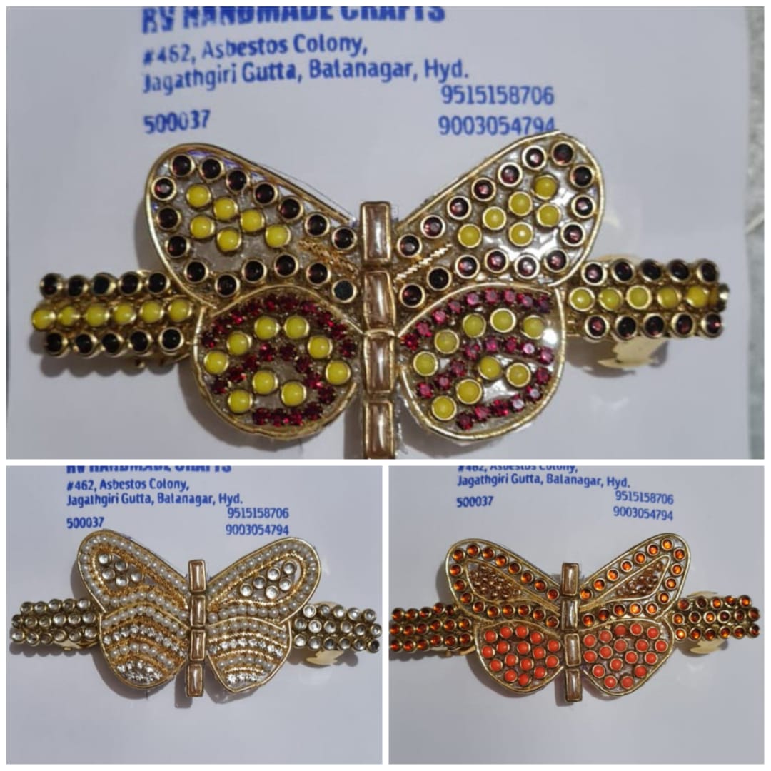 Beautiful Butterfly Shaped Kundan Stone Center Hair clip