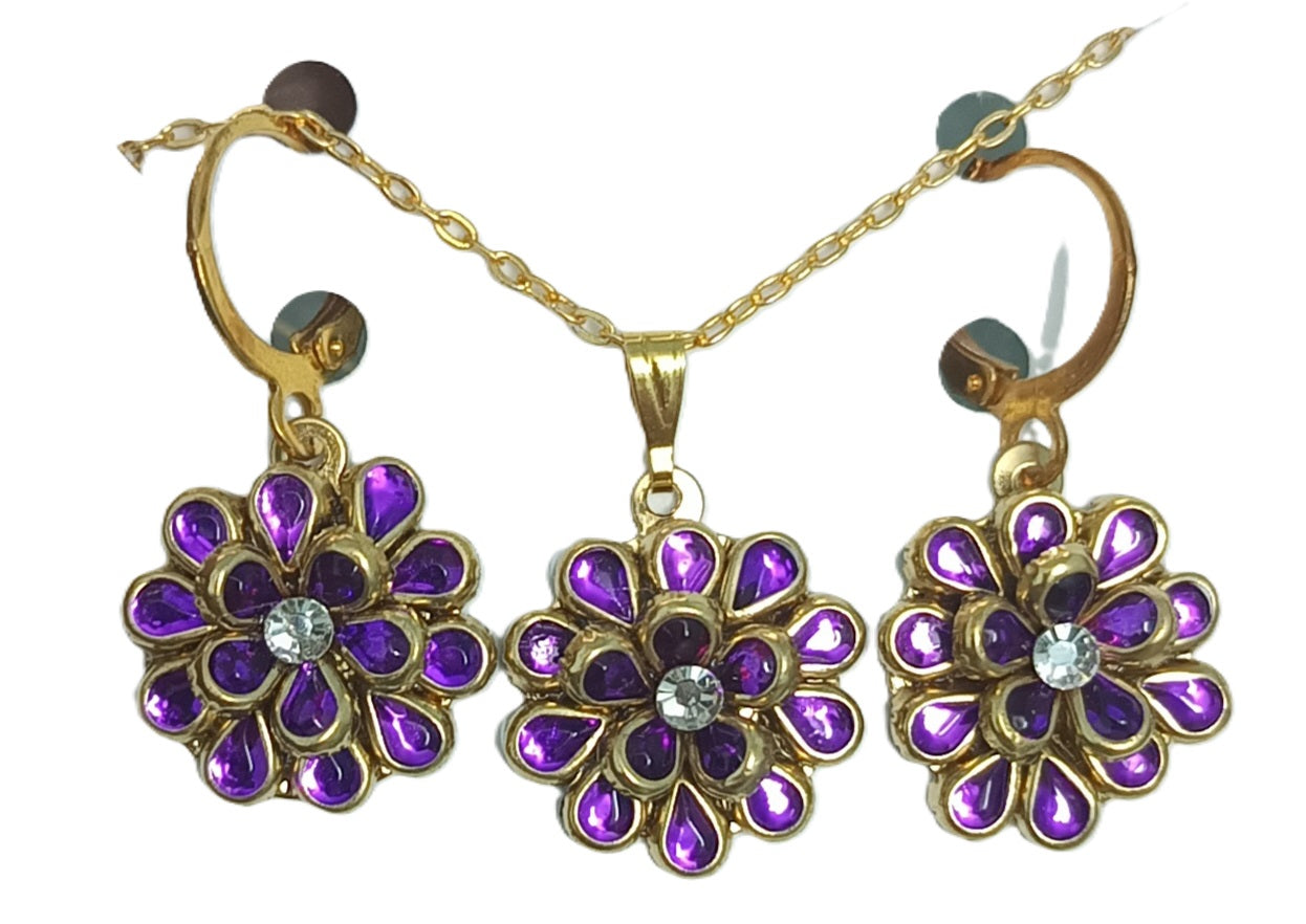 Charming Kundan Stone Daisy Flower Necklace and Earrings set