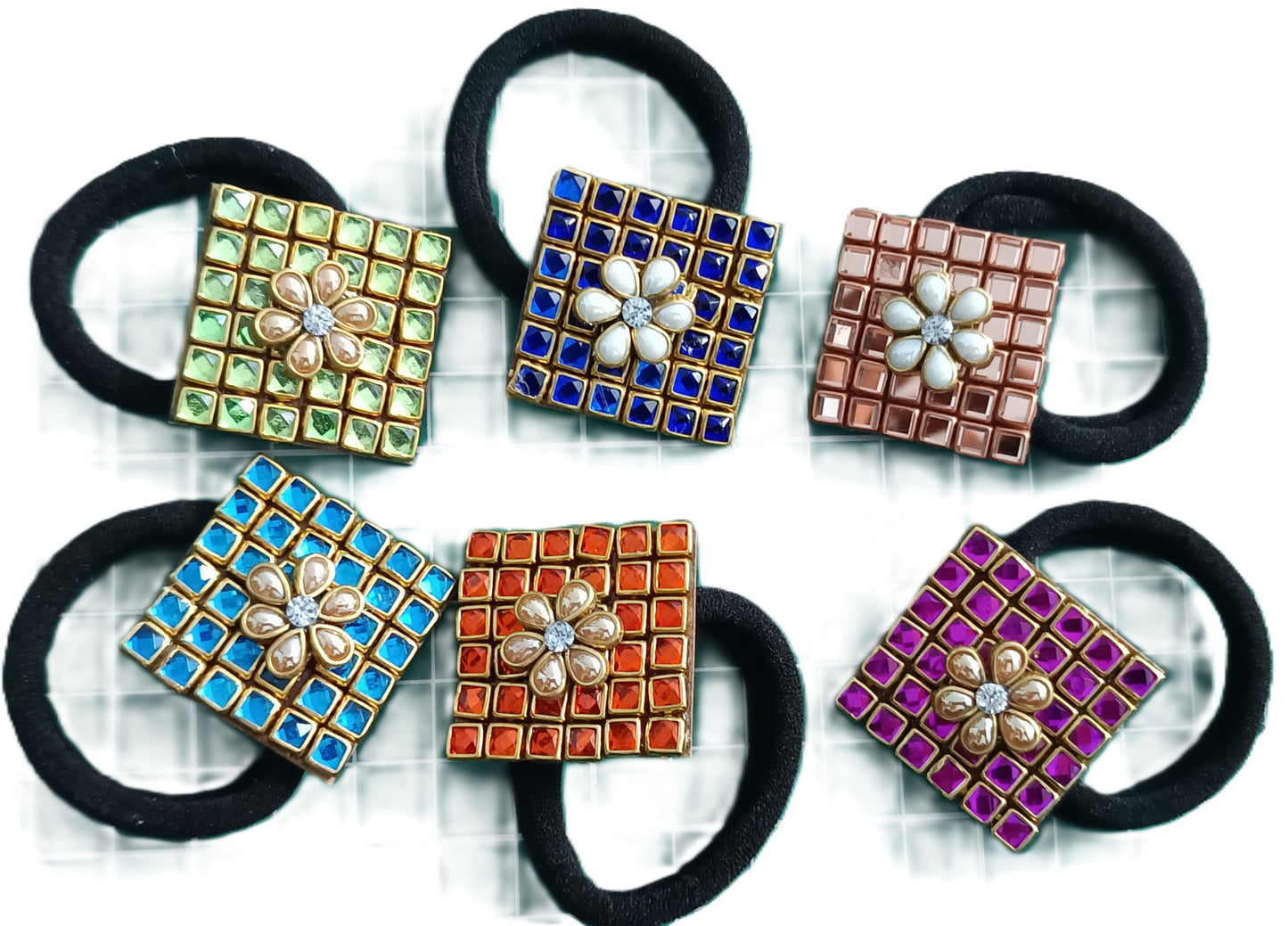 Charming Colorful kundan Stone Hair Ties ( Set Of 3)