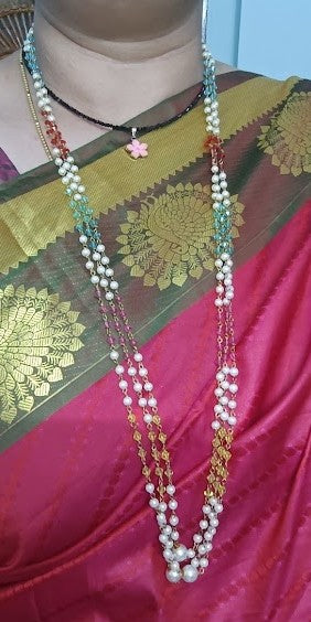 3 Layered Pearl and Crystal Beads Necklace