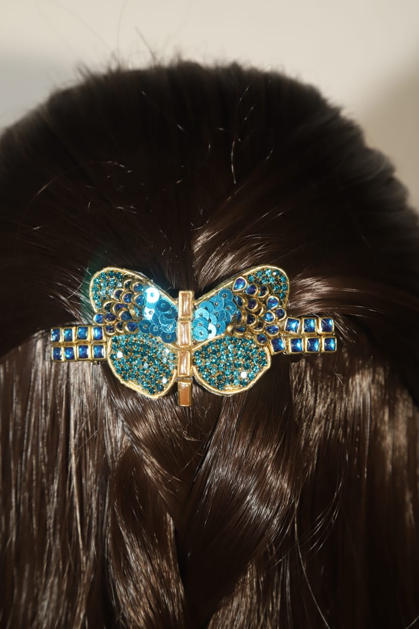 Beautiful Butterfly Shaped Kundan Stone Center Hair clip