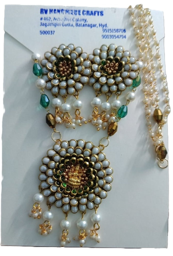 Charming Kundan Stone with Lakshmi Pendant Necklace and Earrings set