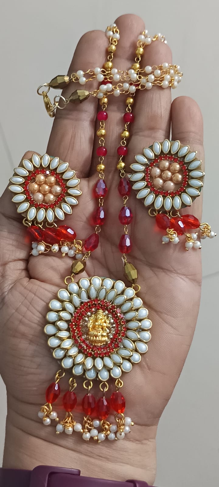 Charming Kundan Stone with Lakshmi Pendant Necklace and Earrings set