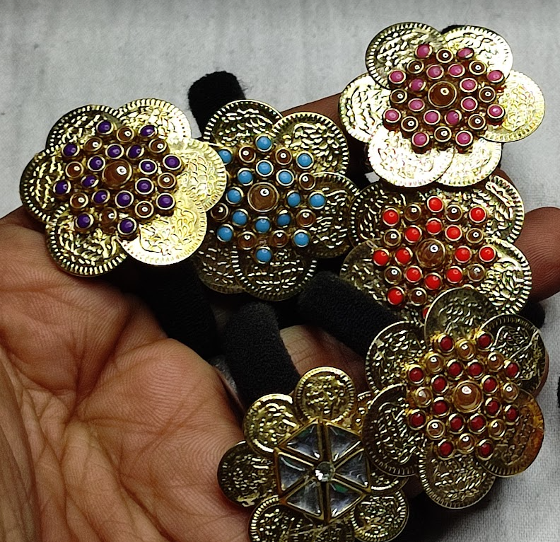 Charming Colorful kundan Stone Hair Ties ( Set Of 3)
