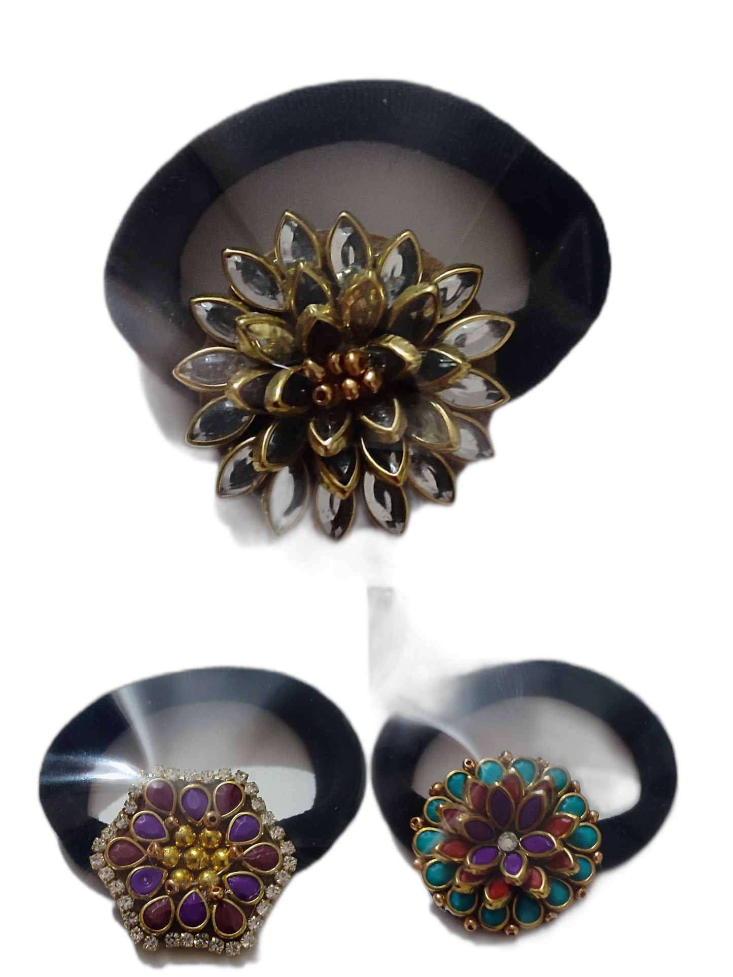Charming Colorful kundan Stone Hair Ties ( Set Of 3)