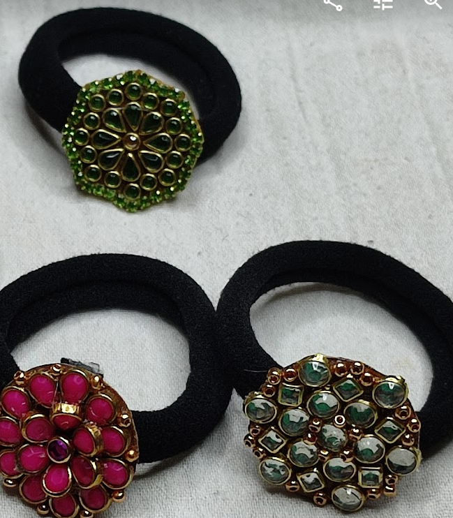 Charming Colorful kundan Stone Hair Ties ( Set Of 3)
