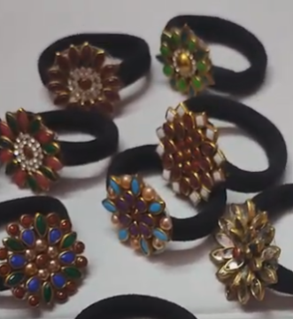 Charming Colorful kundan Stone Hair Ties ( Set Of 3)