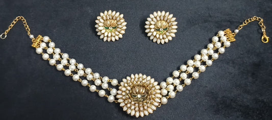 Kundan Stone Choker Set with Lotus Flower