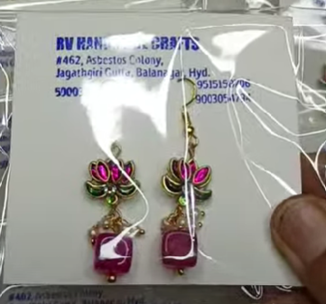 Classy kundan Stone Earrings-Lotus Flower (Pair)