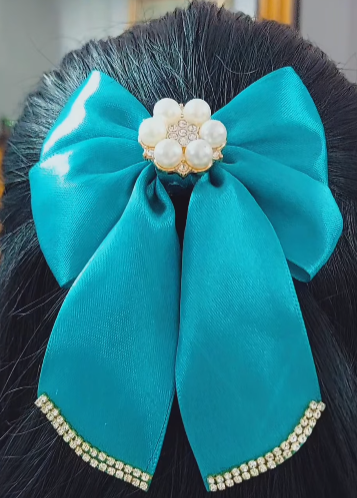 Stunning Satin Ribbon Pig Tail Bow hair clip (Single Piece)