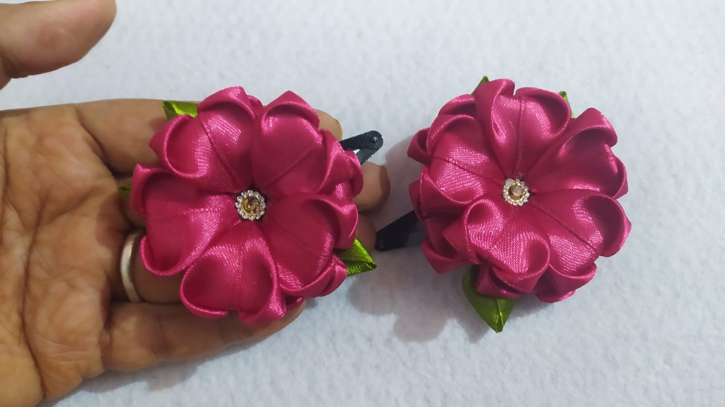 Pretty Looking Heart Shaped Ribbon hair Clips (Pair)