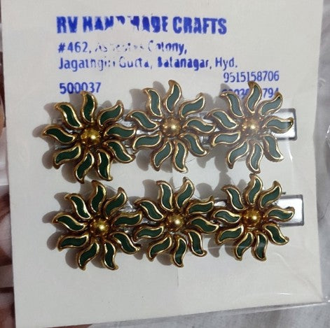 Splendid Sun Shaped kundan Stone Alligator Hair clips (Pair)