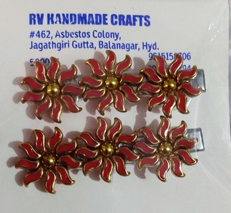 Splendid Sun Shaped kundan Stone Alligator Hair clips (Pair)