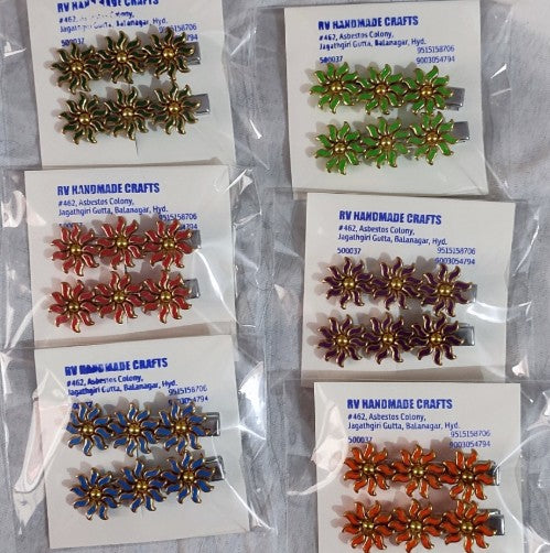 Splendid Sun Shaped kundan Stone Alligator Hair clips (Pair)